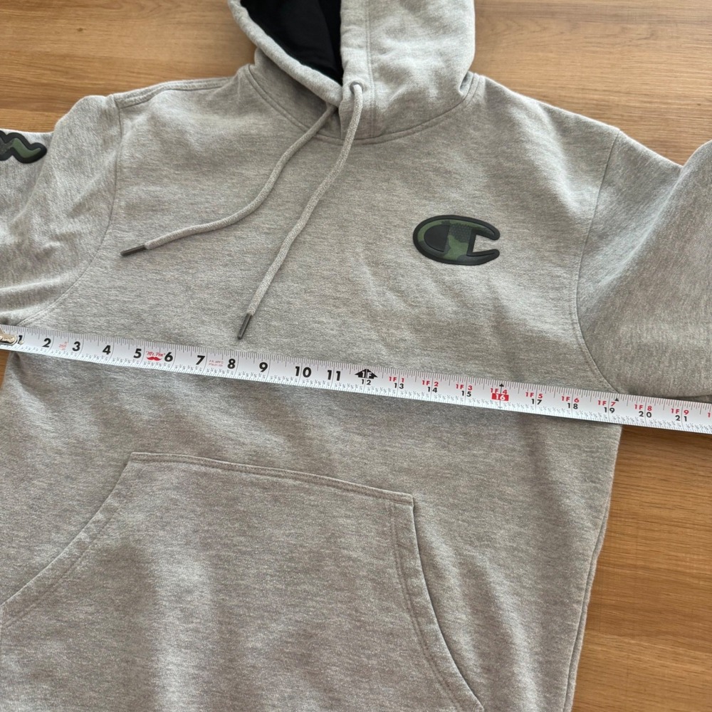Champion Mens Heather Gray Camo Logo Pullover Hoodie Small - Picture 8 of 8